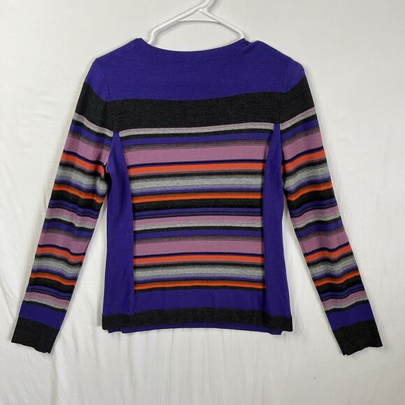 Rena Lange 100% Wool Sweater Women Sz M Blue Pink Striped Made In Germany - Picture 2 of 8